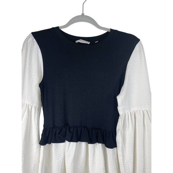 Patrizia Luca Colorblock Peplum Top Banded Cuffs Shirttail hem - Picture 5 of 10